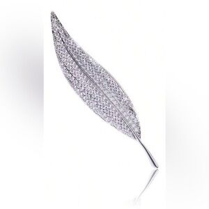 Silver Leaf Brooch ✨ Pavé Rhinestone Minimalist Pin Elegant Slim Design